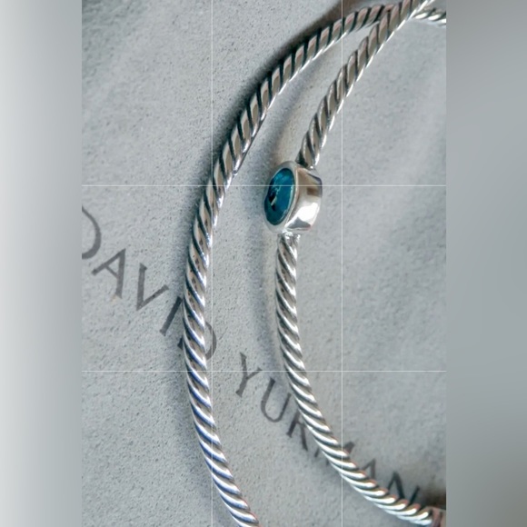 David Yurman SS Blue Topaz Confetti double bangle bracelet set. - Picture 2 of 7